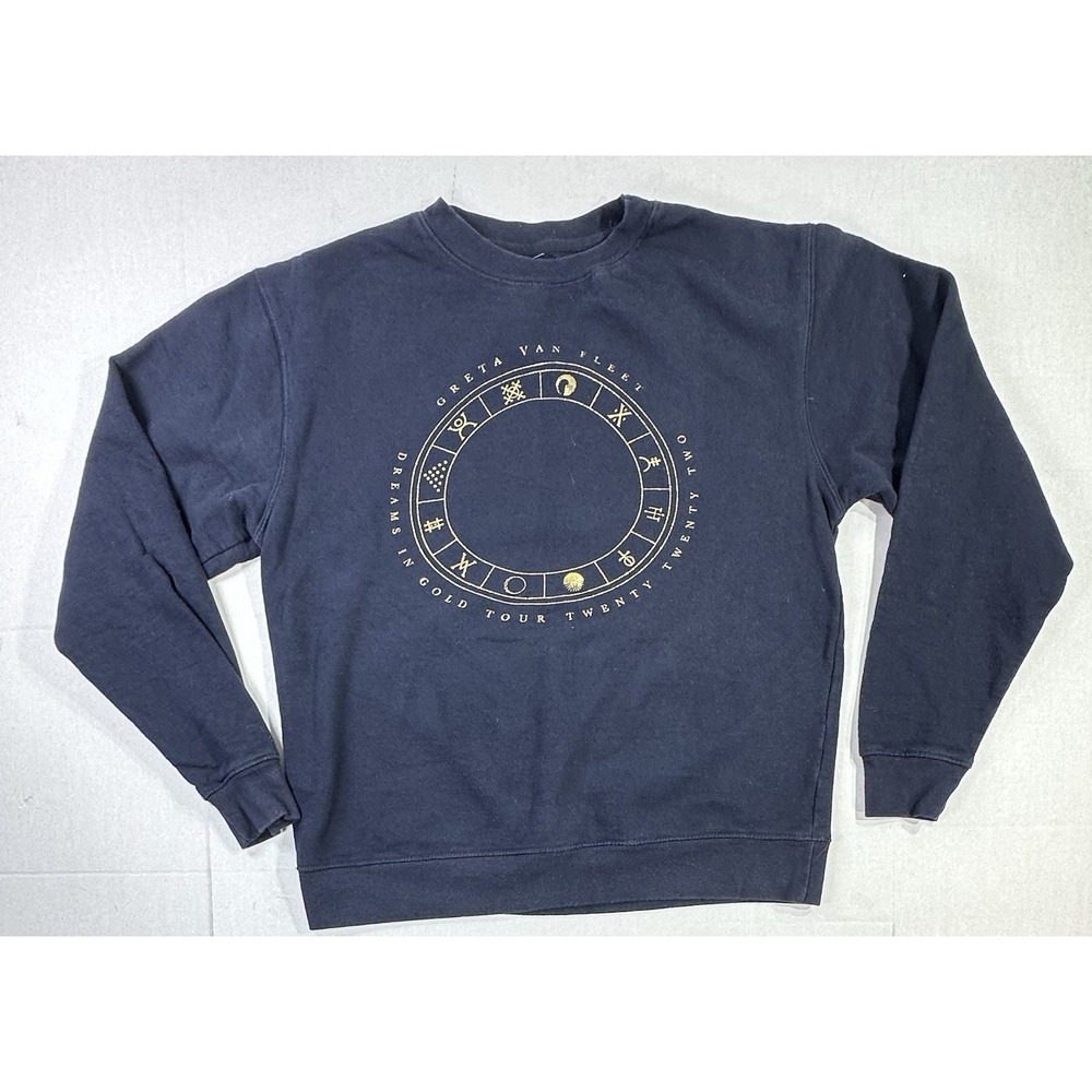 Greta Van Fleet Dreams in Gold Tour 2023 Crewneck Sweatshirt Navy Small